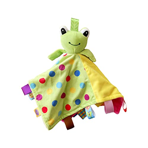 FOMUNI Taggie Baby Security Blanket, Taggy Comforter Blanket for Toddlers, Green Frog Animal Plush Blanket