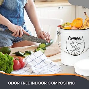 Wishful Home Compost Bin Kitchen Counter | Indoor Compost Bin | Kitchen Compost Bin Countertop | Odorless Compost Counter Bin with Lid | Rust Proof Compost Bucket | Non-Smell Filter | White