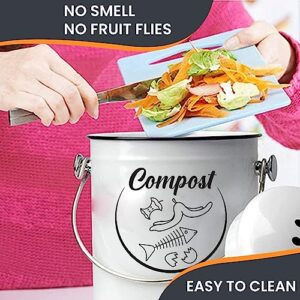 Wishful Home Compost Bin Kitchen Counter | Indoor Compost Bin | Kitchen Compost Bin Countertop | Odorless Compost Counter Bin with Lid | Rust Proof Compost Bucket | Non-Smell Filter | White