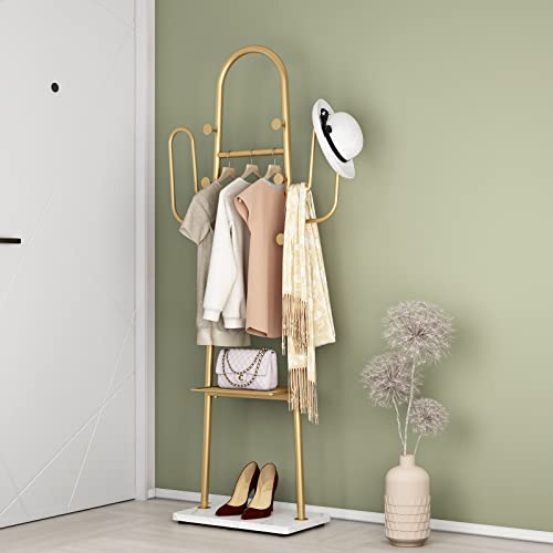 Gold Clothing Rack, Modern Clothing Rack with Shelf, Standing Coat Rack, 2-in-1 Garment Rack