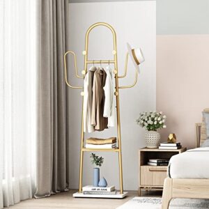 Gold Clothing Rack, Modern Clothing Rack with Shelf, Standing Coat Rack, 2-in-1 Garment Rack