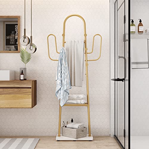 Gold Clothing Rack, Modern Clothing Rack with Shelf, Standing Coat Rack, 2-in-1 Garment Rack