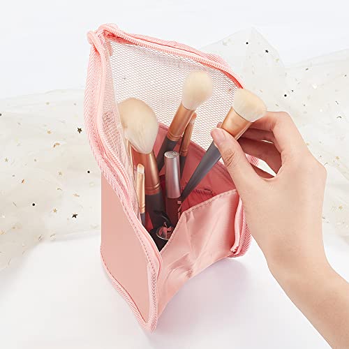 PH PandaHall 1pc Makeup Brushes Travel Case Pink Makeup Brush Holder Portable Cosmetic Bag Storage Organizer Foldable Makeup Organizer Bag with Zipper for Travel Bathroom Brush Lip Gloss