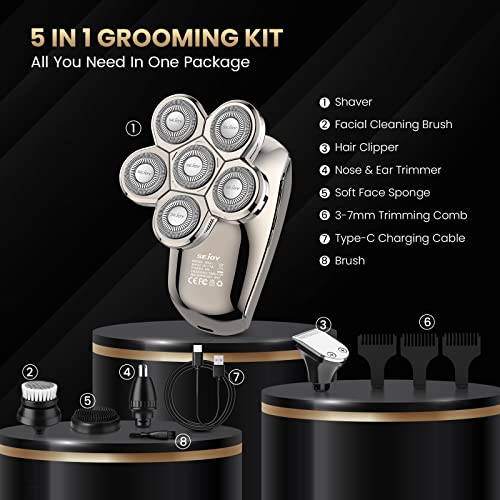 Electric Razor for Bald Men, Head Shavers for Men 5-in-1 Multifunctional 6D Electric Head Shaver Waterproof Recharageable Rotary Shaver Grooming Kit Mens Electric Shaver
