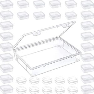 36 pcs mixed sizes mini clear plastic containers for bead organizer and storage, craft storage boxes with hinged lids, small transparent storage containers for jewelry diamond art screws small parts