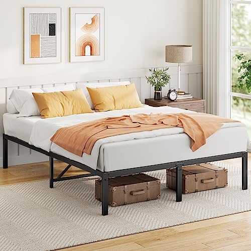 Marsail Bed Frame Queen Size, 14 Inch Metal Platform Bed with Enhanced Support Structure & Enclosing Edges, Metal Bed with Large Storage Space, 1400 lbs Max Weight, No Box Spring Needed, MSBFQ01