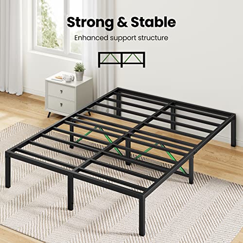 Marsail Bed Frame Queen Size, 14 Inch Metal Platform Bed with Enhanced Support Structure & Enclosing Edges, Metal Bed with Large Storage Space, 1400 lbs Max Weight, No Box Spring Needed, MSBFQ01