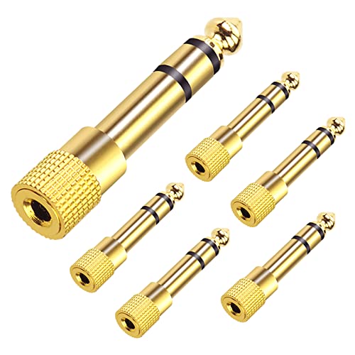 VCE 1/4 to 3.5mm Adapter 6-Pack, 1/4 to 1/8 Adapter with Gold-Plated Connectors for Headphones, Amps, and Guitars, Long-Lasting All-Metal Construction 1/8 Female to 1/4 Male Adapter, Non-Slip Design