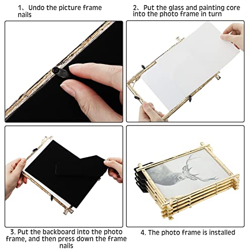 Chunful 4 Pieces 5 x 7 Inch Gold Metal Picture Frames Bamboo Design Metal Frame Vintage Gold Frame Photo with Soft Velvet Backing for Desktop Decorations