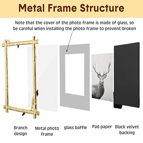 Chunful 4 Pieces 5 x 7 Inch Gold Metal Picture Frames Bamboo Design Metal Frame Vintage Gold Frame Photo with Soft Velvet Backing for Desktop Decorations