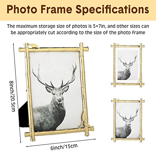 Chunful 4 Pieces 5 x 7 Inch Gold Metal Picture Frames Bamboo Design Metal Frame Vintage Gold Frame Photo with Soft Velvet Backing for Desktop Decorations