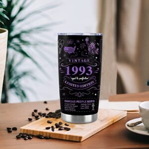 Delsakhula 30th Birthday Gifts for Women Men Friends Vintage 1993 Tumblers 30 Year Old Birthday Supplies Vintage 1993 Back in 1993 Old Time Information Stainless Steel Vacuum Insulated Tumblers 20 oz