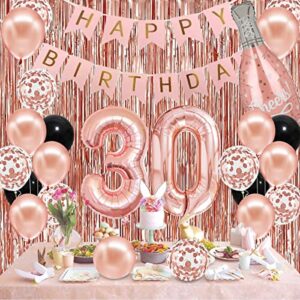 30th Birthday Decorations for Women Girl 30th Birthday Decorations for Her with Number 30 Balloons, Happy Birthday Banner, Bachdrop, Chreers Rose Gold Crown, 30 Sash for Women Birthday Supplies