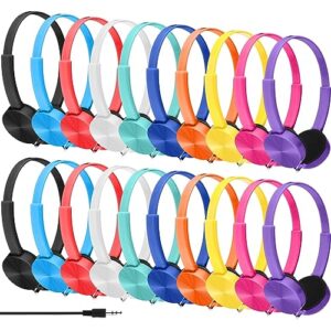 hoteam 20 pack bulk headphones for school, classroom headphones on ear multi color over the head headphones for school, library, computers, students, children and adult, 3.5 mm jack