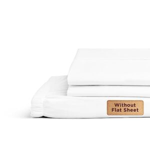 linen home 100% cotton percale fitted sheet set queen size, white, deep pocket, 3 piece -1 deep pocket fitted sheet and 2 pillowcases, crisp cool and strong bed linen