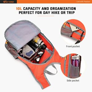 SKYSPER Small Daypack 10L Hiking Backpack Packable Lightweight Travel Day Pack for Women Men(Orange)