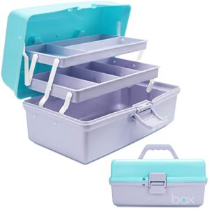 tergoo 12in three-layer multipurpose storage box organizer folding tool box/art & crafts case/sewing supplies organizer/medicine box/family first aid box with 2 trays (purple blue)