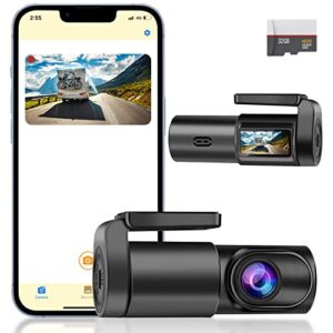 dash cam front, wifi 1080p dash camera for cars, mini car camera with 140° wide angle, 360 degree rotation shot, night vision, wdr, g-sensor, loop recording, 24h parking monitor, support 128gb max