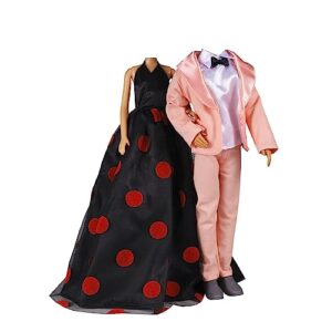 YAMASO Wedding Pack, Beautiful Gown Bride Dress Clothes and Groom Formal Outfit Business Suit for Girl and Boy Dolls