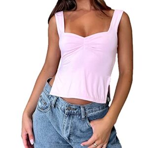 Womens Sleeveless Strappy Tank Top Sexy Side Split Sweetheart Neck Going Out Crop Tops Y2k Basic Cami Shirt (as1, Alpha, s, Regular, Regular, Pink)