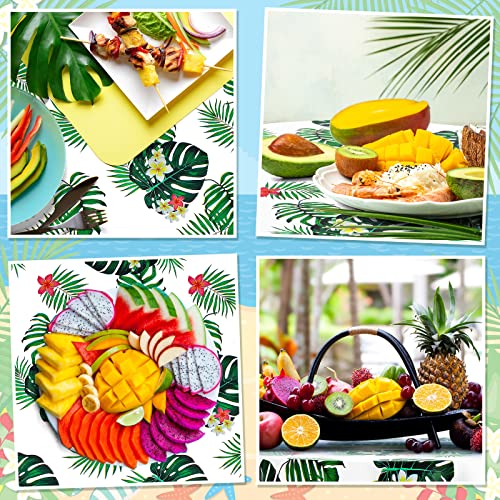 Oudain 3 Pieces Hawaiian Tablecloth 84 Inch Luau Tropical Flower Round Table Cloth Plastic Disposable Palm Summer Table Cover for Beach Birthday Kid Party Decorations Supplies (Fresh Style)