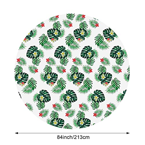 Oudain 3 Pieces Hawaiian Tablecloth 84 Inch Luau Tropical Flower Round Table Cloth Plastic Disposable Palm Summer Table Cover for Beach Birthday Kid Party Decorations Supplies (Fresh Style)