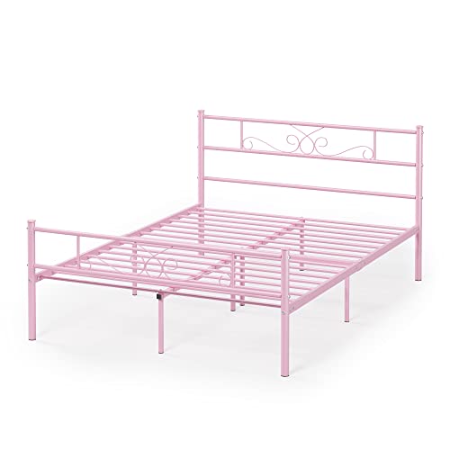 Weehom Full Size Bed Frame with Headboard and Footboard Under Bed Storage Steel Slat Support Metal Bed No Box Spring Needed Easy to Assembly,Pink