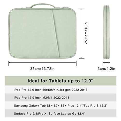 12.9 Inch Tablet Sleeve Bag, iPad Pro 12.9 Tablet Protective Carrying Case for iPad Pro 12.9 M2/M1/2022-2018, Surface Pro 9/8/X/7/6, 12.4" Samsung Galaxy Tab S8/S7+/Plus/FE/Tab Pro S 12.2" Pouch, Mint