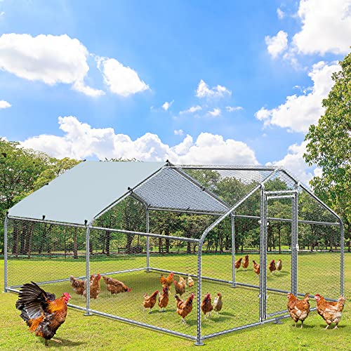 YITAHOME Large Metal Chicken Coop Walk-in Poultry Cage Hen Run House Duck House Rabbits Habitat Cage Spire Shaped Coop with Waterproof and Anti-Ultraviolet Cover for Outdoor Back Yard Farm Use-2 Cages