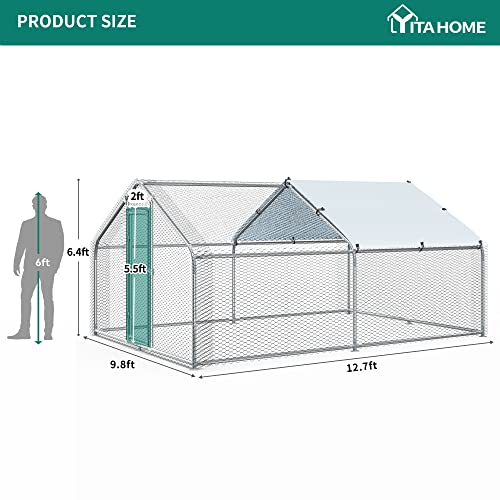 YITAHOME Large Metal Chicken Coop Walk-in Poultry Cage Hen Run House Duck House Rabbits Habitat Cage Spire Shaped Coop with Waterproof and Anti-Ultraviolet Cover for Outdoor Back Yard Farm Use-2 Cages