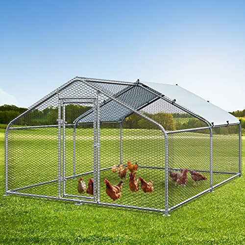 YITAHOME Large Metal Chicken Coop Walk-in Poultry Cage Hen Run House Duck House Rabbits Habitat Cage Spire Shaped Coop with Waterproof and Anti-Ultraviolet Cover for Outdoor Back Yard Farm Use-2 Cages