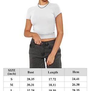 REORIA Women's Summer Casual Basic Mock Neck Short Sleeve Double Lined Going Out Trendy Y2K T Shirts Crop Tops Black X-Large
