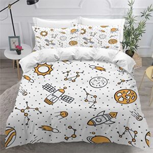 Quilt Cover Full Size Rocket, Astronaut 3D Bedding Sets Cartoon Space Duvet Cover Breathable Hypoallergenic Stain Wrinkle Resistant Microfiber with Zipper Closure,beding Set with 2 Pillowcase