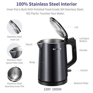 0.8L Small Electric Kettles Stainless Steel, Travel Mini Hot Water Boiler Heater, Double Wall Cool Touch Portable Teapot Heater, Auto Shut-Off & Boil-Dry Protection, 120V/800W, 2 Year Warranty