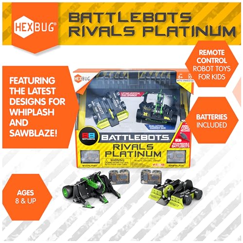 HEXBUG BattleBots Rivals Platinum (Whiplash & Sawblaze), Remote Control Robot Toys for Kids, STEM Toys for Boys and Girls Ages 8 & Up, Batteries Included