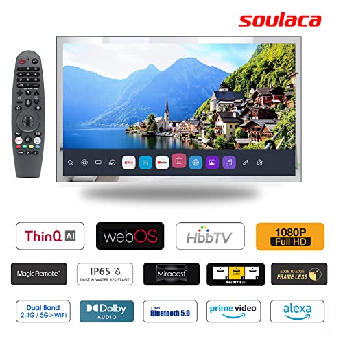 Soulaca 32" inches 4K Smart Mirror TV Waterproof with Built-in WiFi Alexa Voice Control Bathroom Use LED Television ATSC Tuner Bluetooth