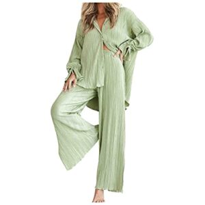 women's lingerie, sexy sleepwear for women, women's pajama sets night gown fashion shirt long sleeve lapel cardigan open trousers pyjamas two piece set lengerie plus size outfits (m, mint green)