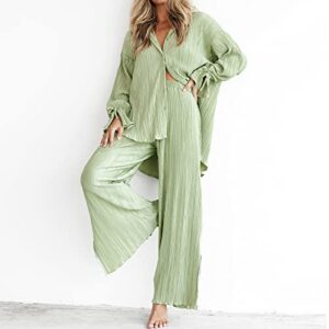 Women's Lingerie, Sexy Sleepwear for Women, Women's Pajama Sets Night Gown Fashion Shirt Long Sleeve Lapel Cardigan Open Trousers Pyjamas Two Piece Set Lengerie Plus Size Outfits (M, Mint Green)