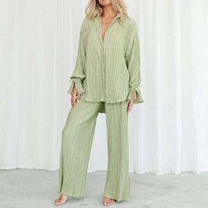 Women's Lingerie, Sexy Sleepwear for Women, Women's Pajama Sets Night Gown Fashion Shirt Long Sleeve Lapel Cardigan Open Trousers Pyjamas Two Piece Set Lengerie Plus Size Outfits (M, Mint Green)