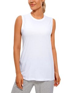 crz yoga pima cotton workout tank top for women loose sleeveless tops high neck yoga tanks athletic gym shirts white x-large