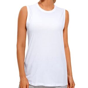 CRZ YOGA Pima Cotton Workout Tank Top for Women Loose Sleeveless Tops High Neck Yoga Tanks Athletic Gym Shirts White X-Large