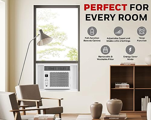 Honeywell 6,000 BTU Digital Window Air Conditioner, Remote, 4 Modes, Eco, 250 sq ft Coverage