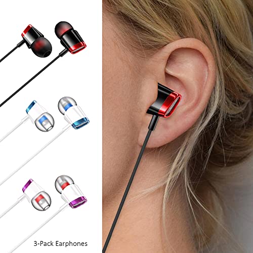 Kamon 3 Pack Earbuds Headphones with Remote & Mic, Earphones Wired Stereo in-Ear Bass for iPhone, Android, Smartphones, iPod, iPad, MP3, Fits All 3.5mm Interface (K6)