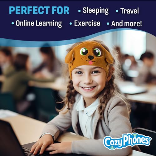 CozyPhones Kids Headphones, Headband Earphones for Children Baby & Toddlers 1-3, Stretchy & Comfy Travel Accessories - Wireless - Brown Puppy Dog