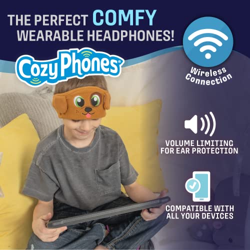 CozyPhones Kids Headphones, Headband Earphones for Children Baby & Toddlers 1-3, Stretchy & Comfy Travel Accessories - Wireless - Brown Puppy Dog