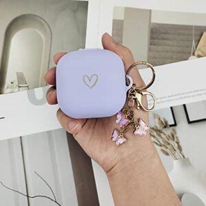 AIIEKZ Compatible with Beats Fit Pro 2021, Soft Silicone Case with Gold Heart Pattern for Beats Fit Pro Case with Cute Butterfly Keychain for Girls Women (Lavender Purple)