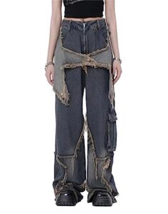 aelfric eden women’s star jeans y2k unisex streetwear fashion jeans straight fit baggy wide leg pants causal trousers