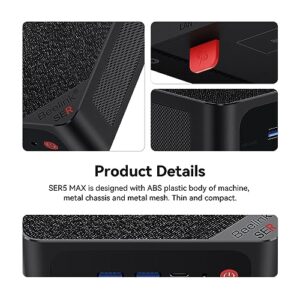 Beelink SER5 MAX Mini PC, AMD Ryzen 7 5800H (8C/16T, up to 4.4GHz, TDP 54W), 32GB DDR4 500GB M.2 NVMe SSD Vega 8 Graphics, Mini Desktop Computer 4K@60Hz Output/DP/HDMI/Type-C/WiFi 6/BT5.2/Gaming/Home