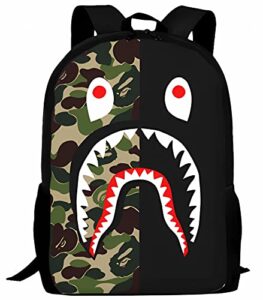 akmask 17inch shark backpack green camouflage 3d print laptop backpack lightweight casual daypack bookbag