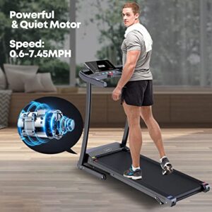 Treadmill, Folding Treadmill with Manual Incline for Walking & Running, LCD Display, Built-in Bluetooth Speaker, Heart-Rate Sensor, Preset and Adjustable Programs